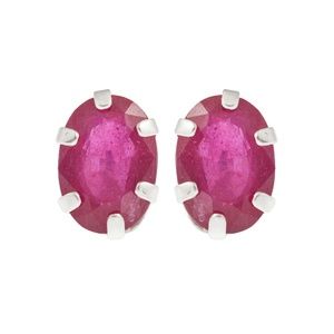 Silver Earrings Set with 7x5mm Genuine Gemstones